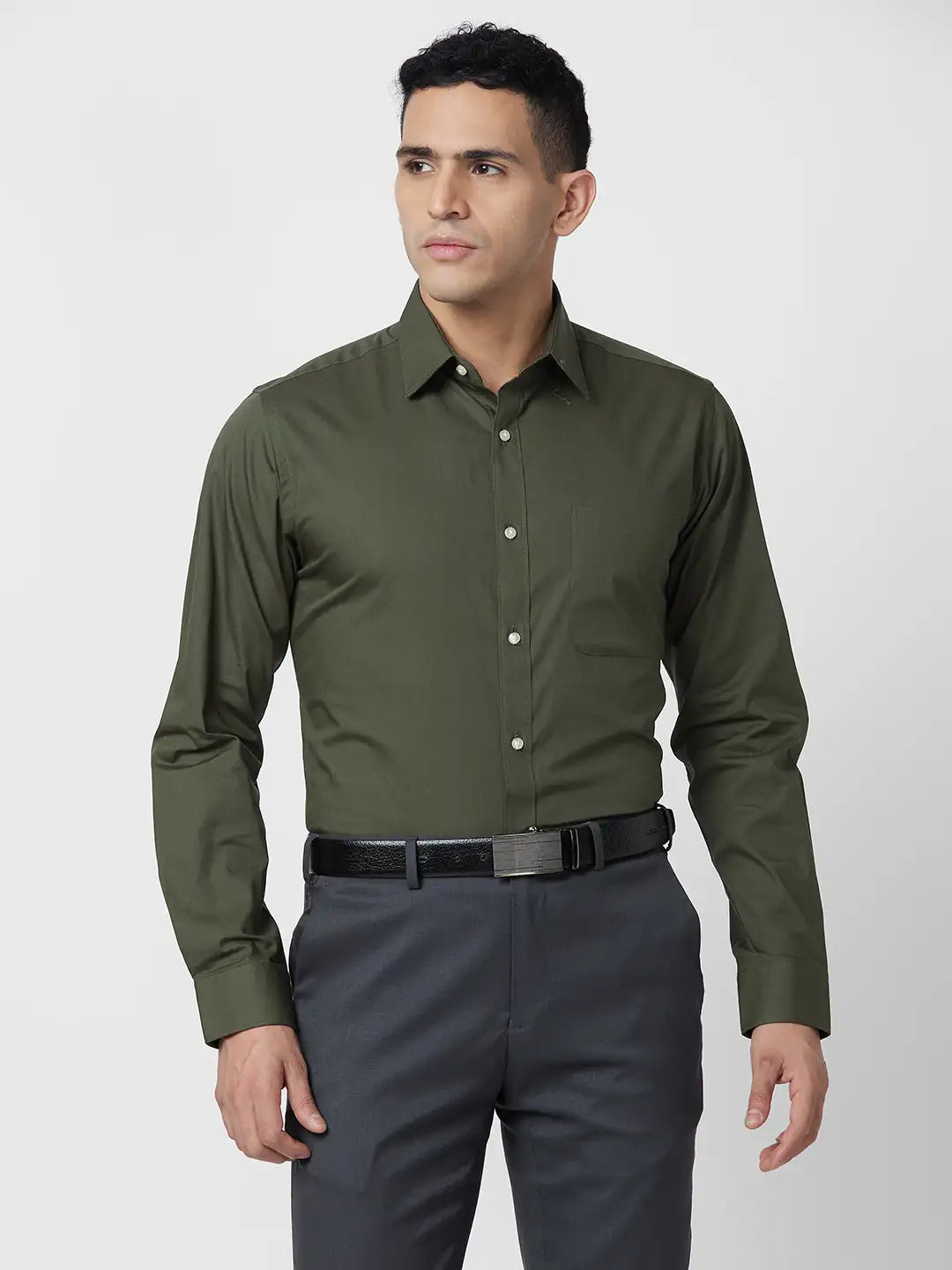 Raymond Men Blue Solid Slim Fit Cotton Shirt