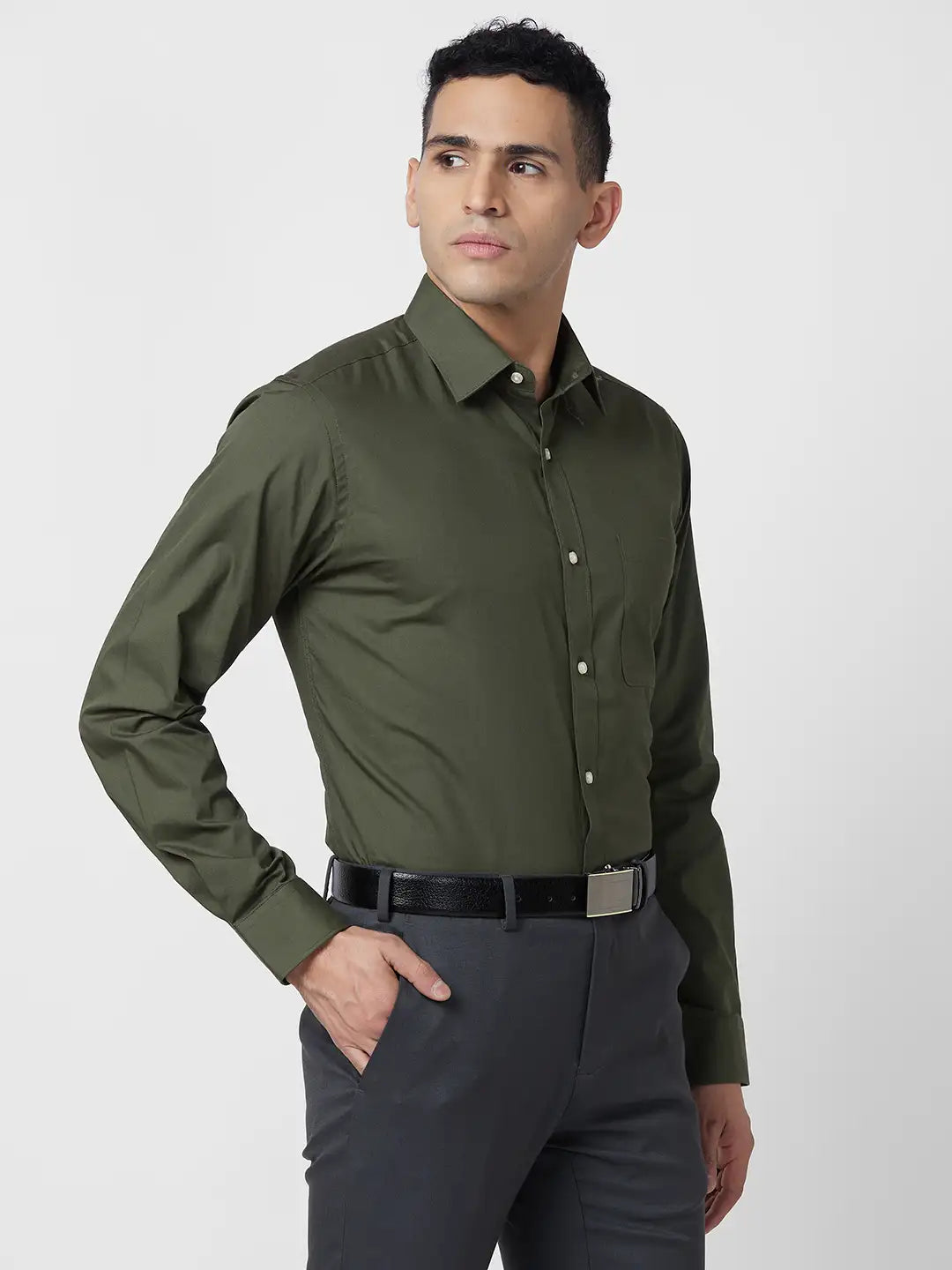 Raymond Men Blue Solid Slim Fit Cotton Shirt