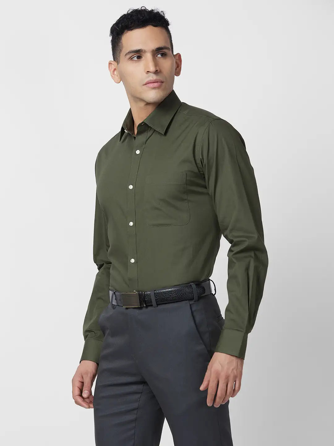 Raymond Men Blue Solid Slim Fit Cotton Shirt