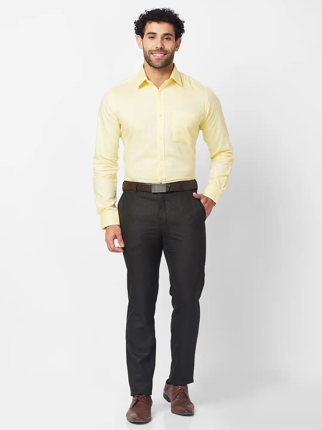 Raymond Men Orange Solid Contemporary Fit Cotton Shirt