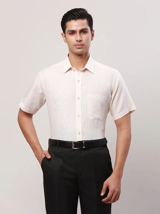 Raymond Men White Solid Regular Fit Linen Shirt