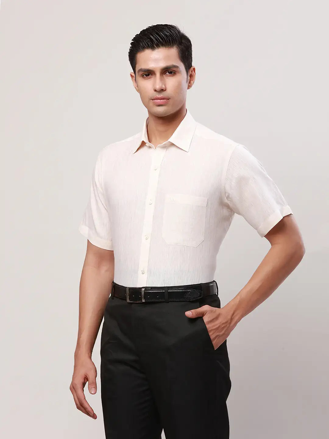 Raymond Men White Solid Regular Fit Linen Shirt
