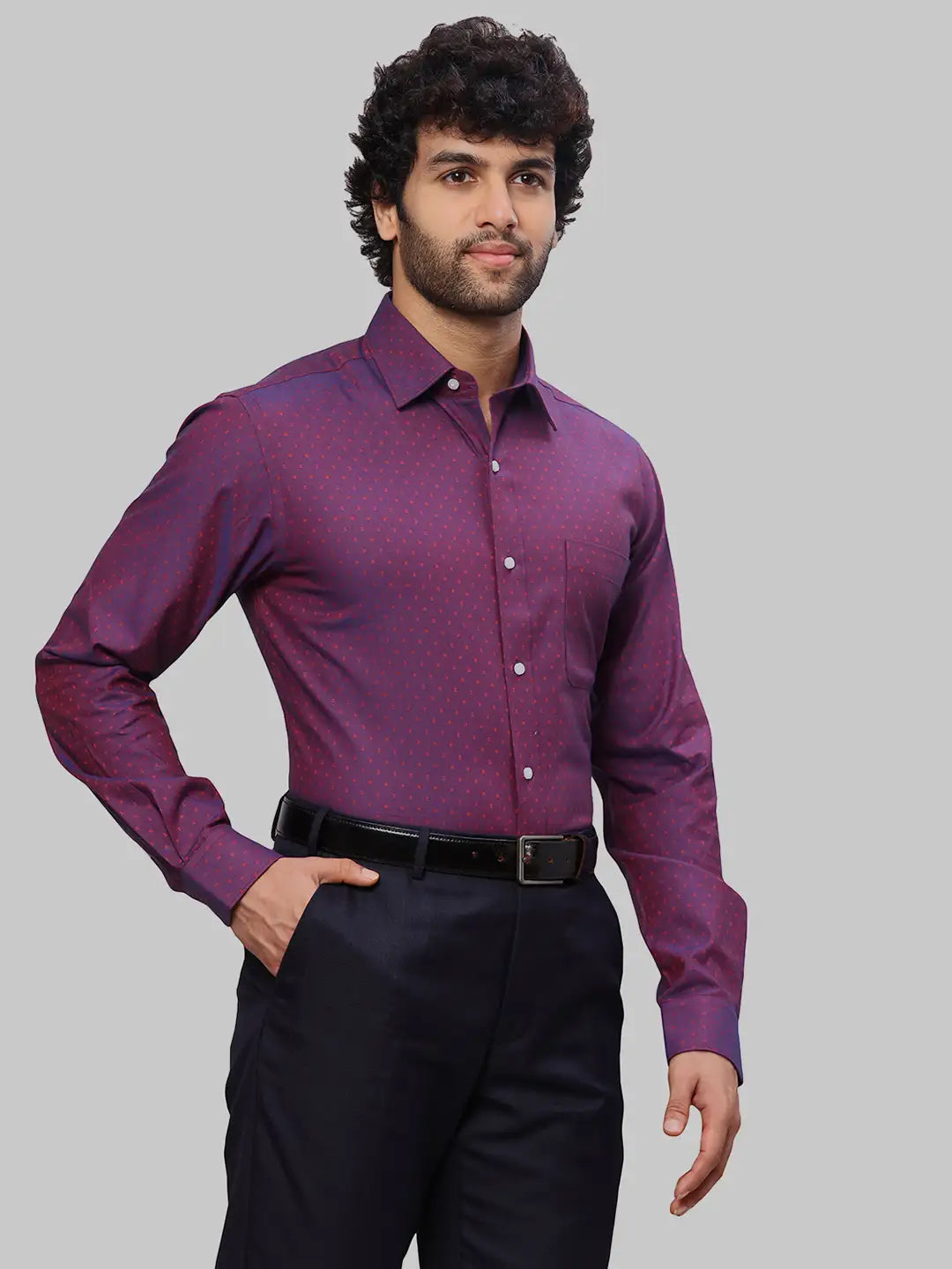 Men Grey Contemporary Fit   Cotton   Shirts