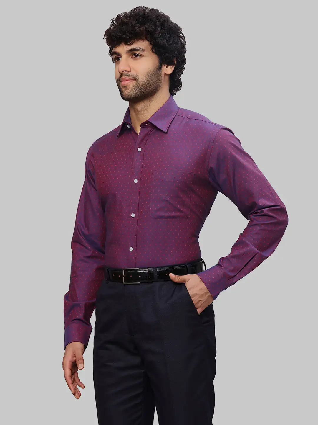 Men Grey Contemporary Fit   Cotton   Shirts