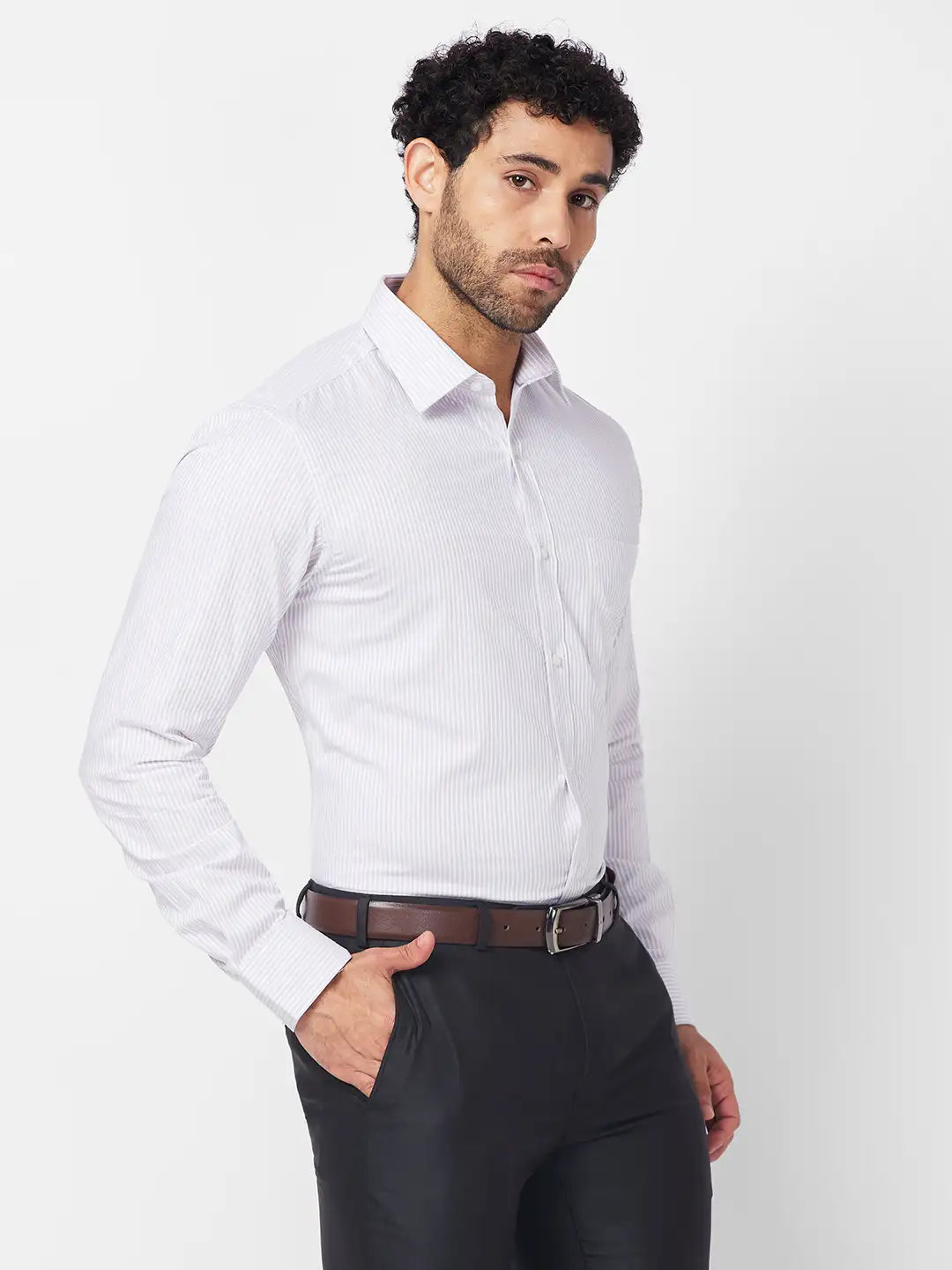 Raymond Men Blue Structure Slim Fit Cotton Cutaway Collar Shirt