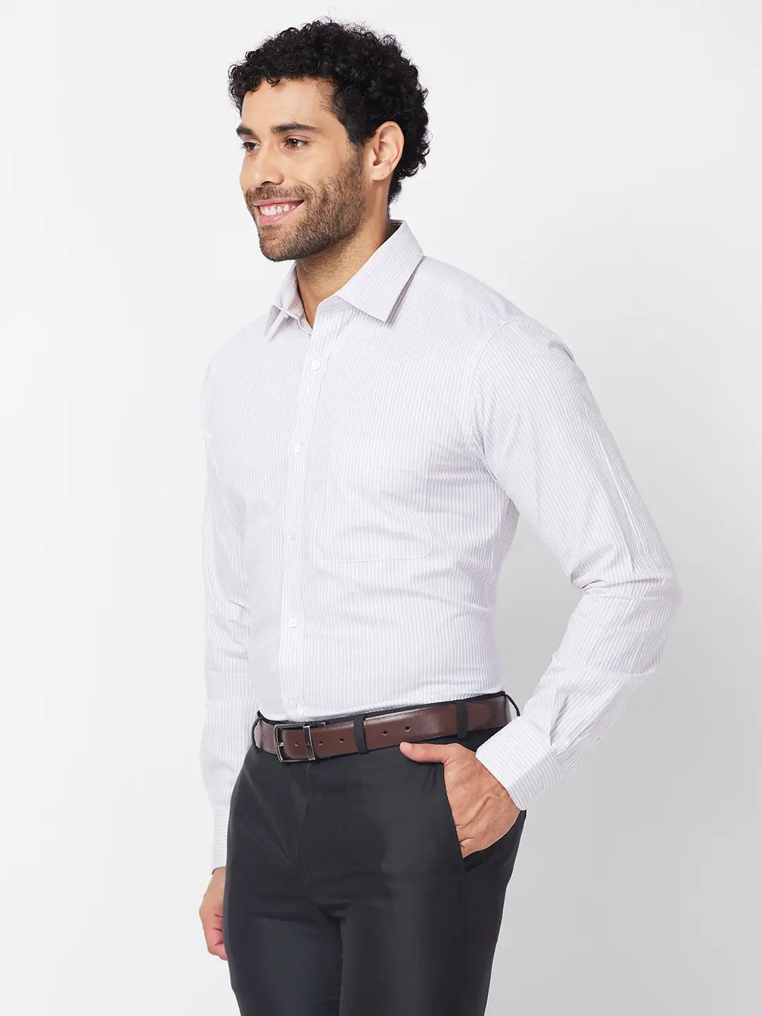Raymond Men Blue Structure Slim Fit Cotton Cutaway Collar Shirt