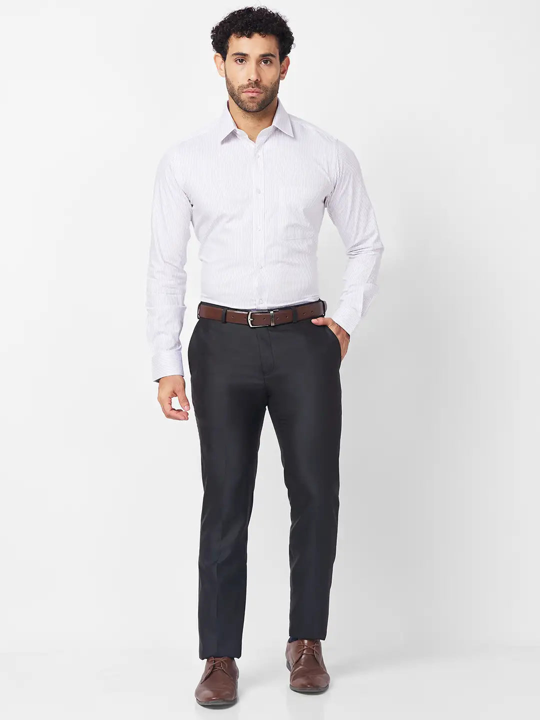 Raymond Men Blue Structure Slim Fit Cotton Cutaway Collar Shirt