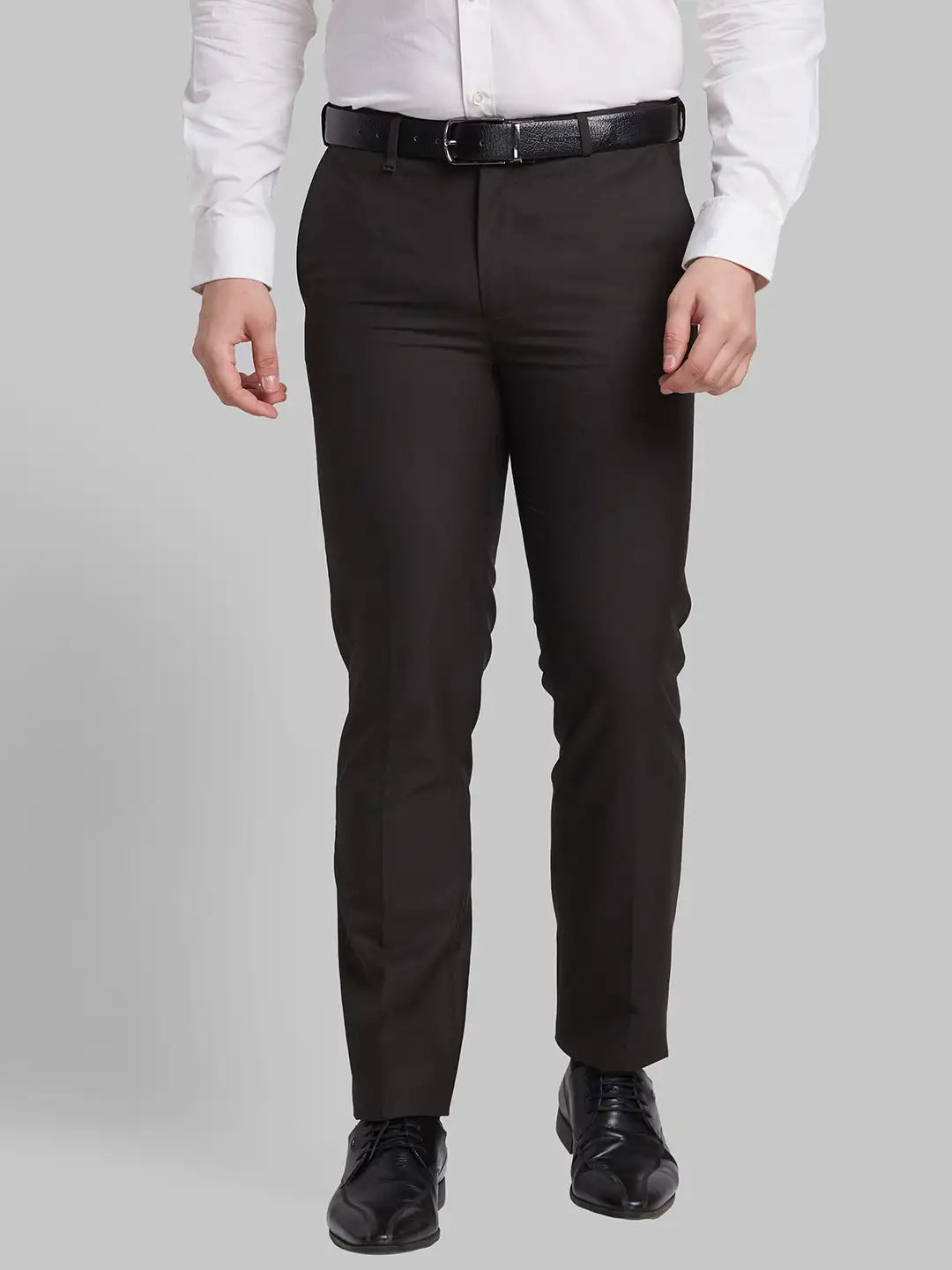 Men Black Slim Fit Checks Polyester Blend   Trouser