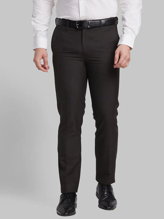 Men Black Slim Fit Checks Polyester Blend   Trouser