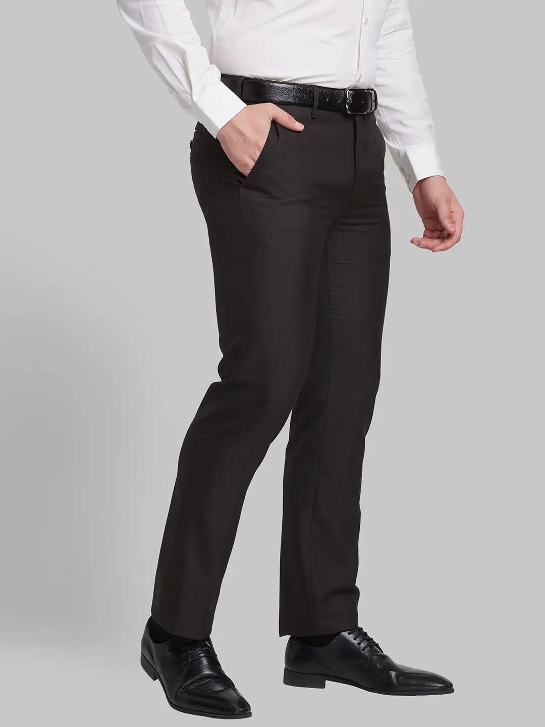 Men Black Slim Fit Checks Polyester Blend   Trouser