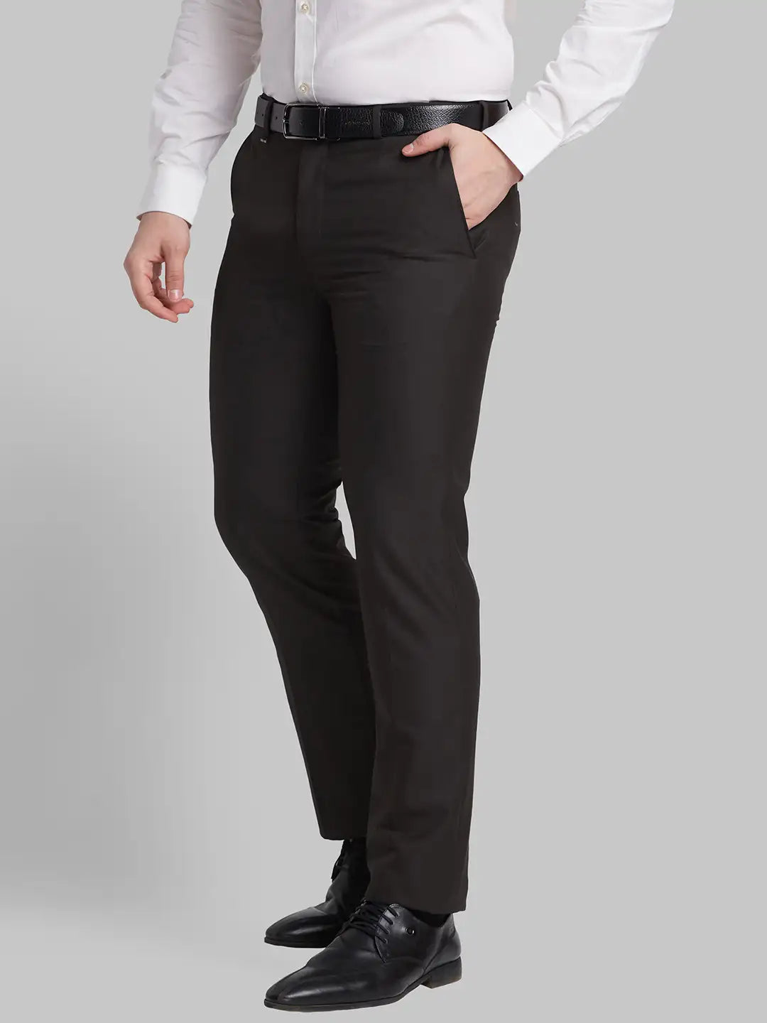 Men Black Slim Fit Checks Polyester Blend   Trouser