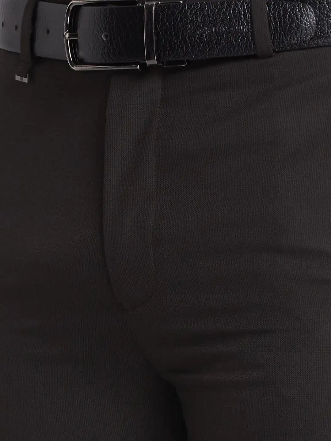 Men Black Slim Fit Checks Polyester Blend   Trouser