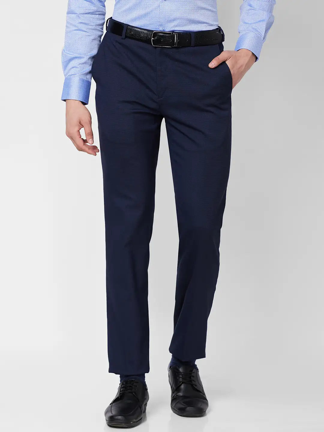 Raymond Contemporary Fit Self Design Medium Grey Trouser
