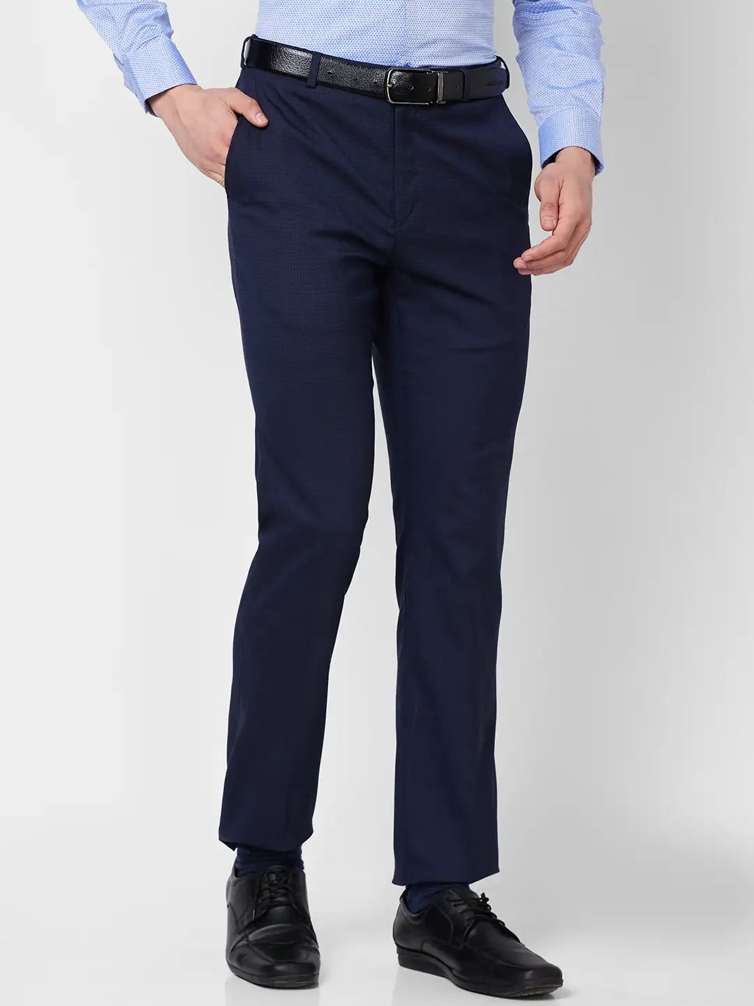 Raymond Contemporary Fit Self Design Medium Grey Trouser