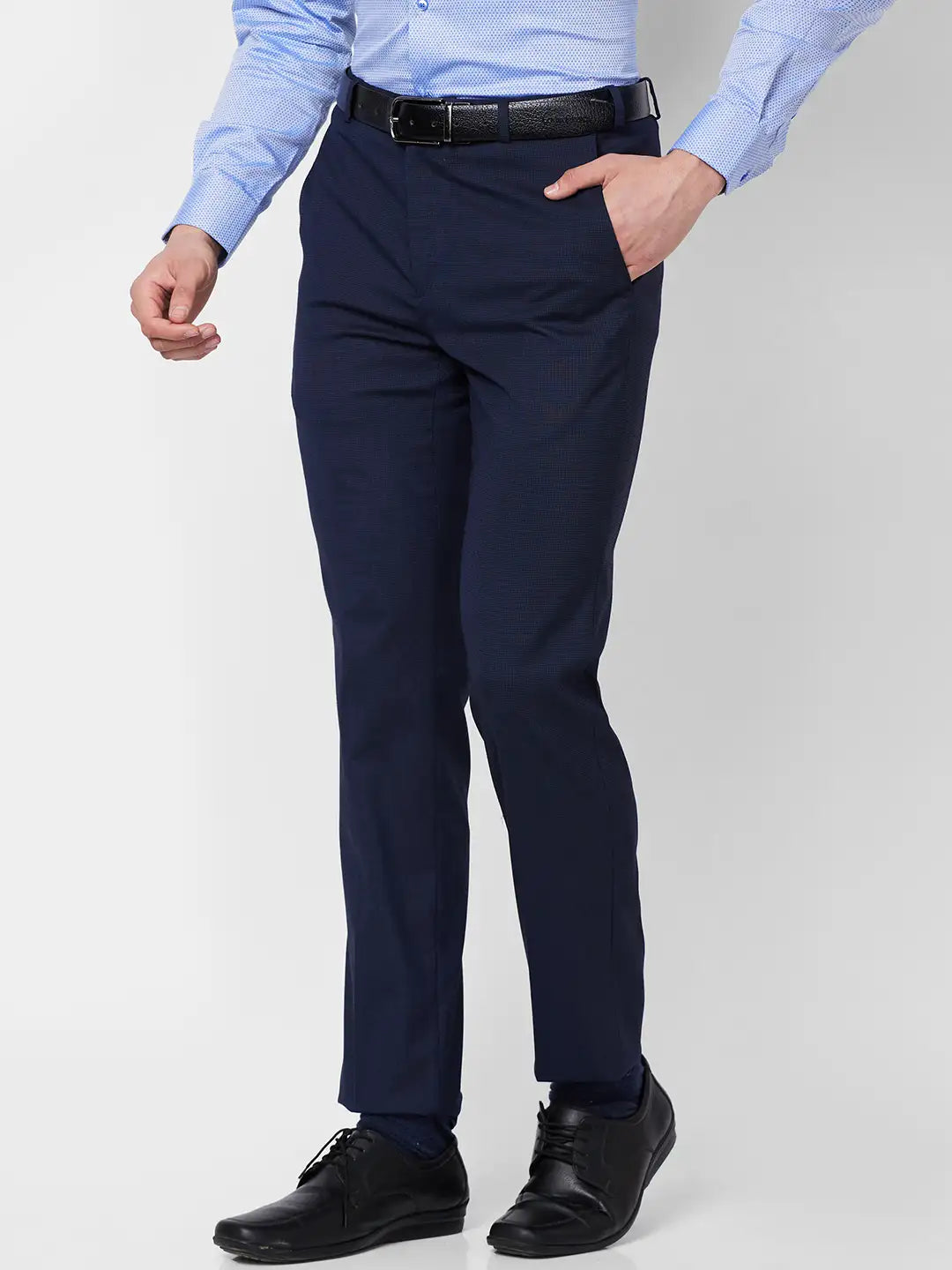 Raymond Contemporary Fit Self Design Medium Grey Trouser