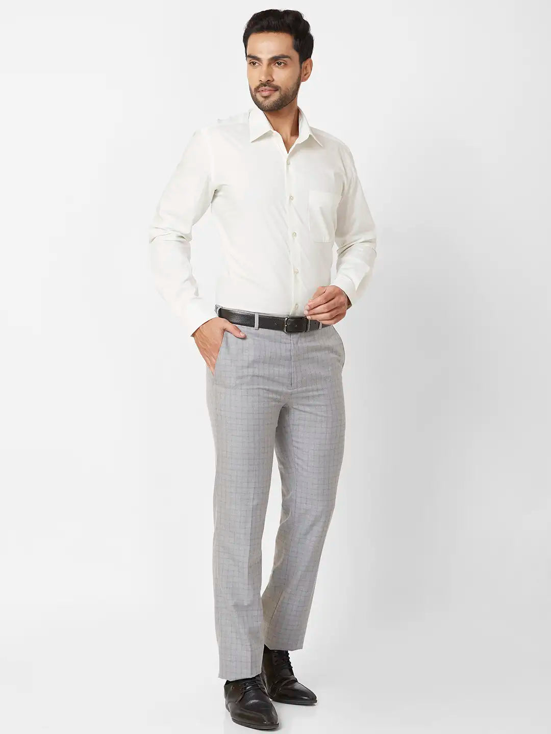 Raymond Contemporary Fit Checkered Dark Grey Trouser