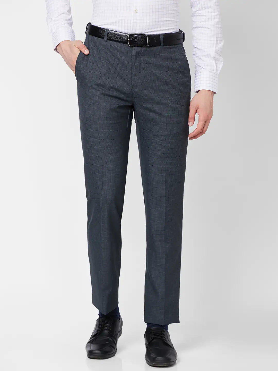 Raymond Contemporary Fit Self Design Dark Blue Trouser