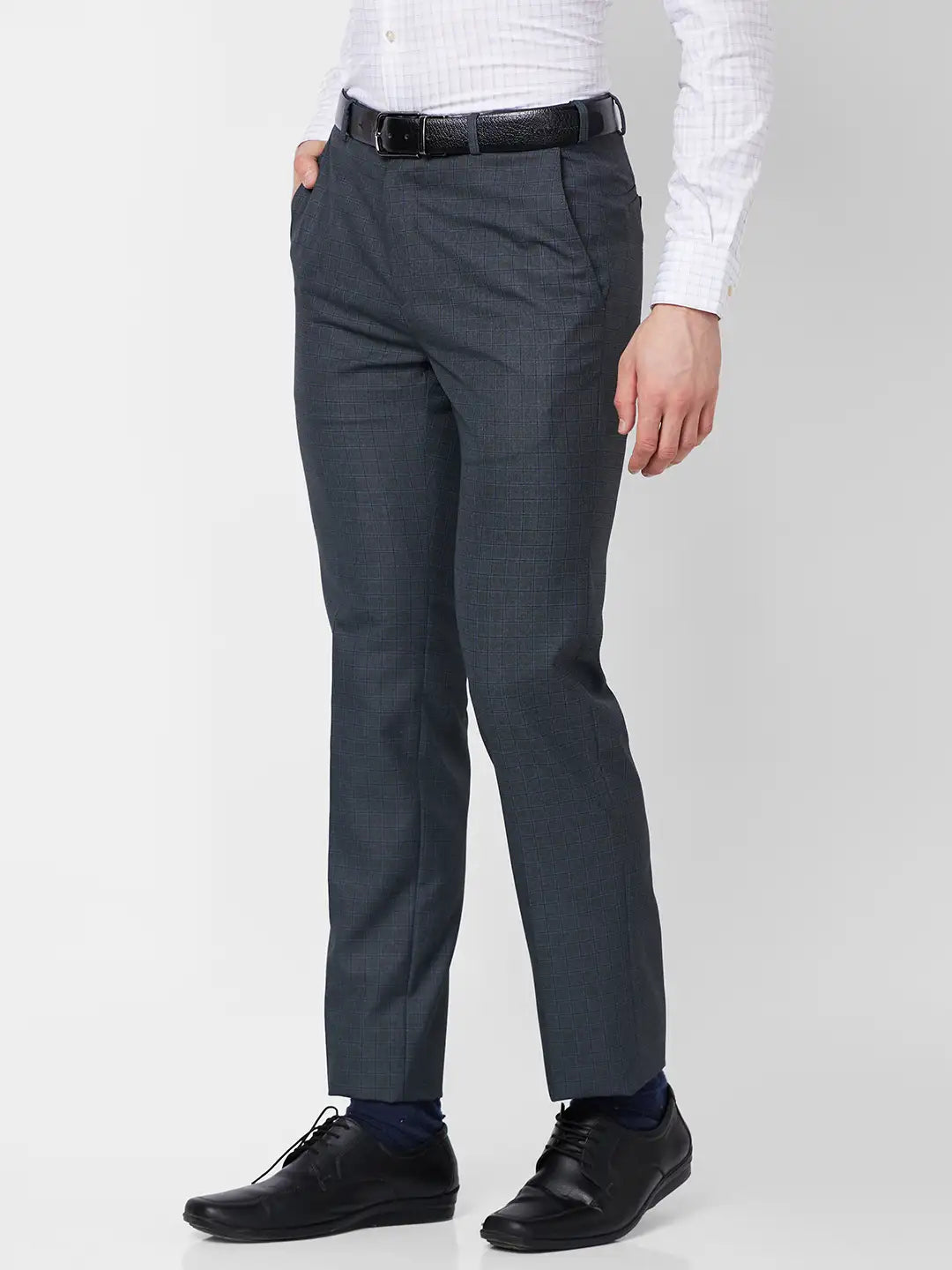 Raymond Contemporary Fit Self Design Dark Blue Trouser