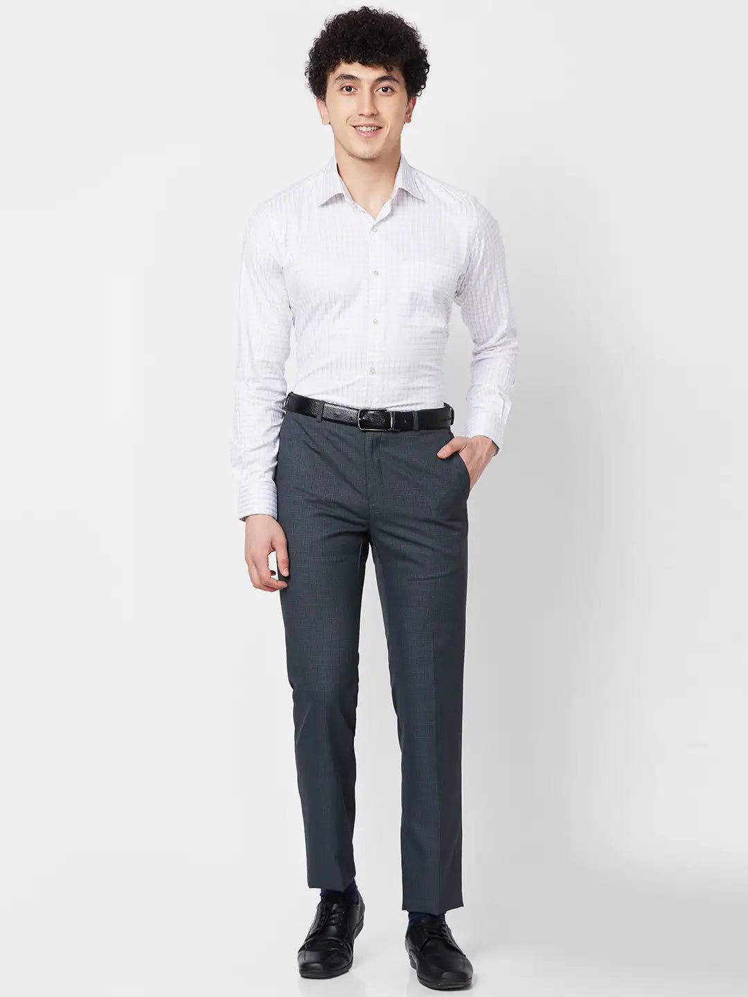Raymond Contemporary Fit Self Design Dark Blue Trouser