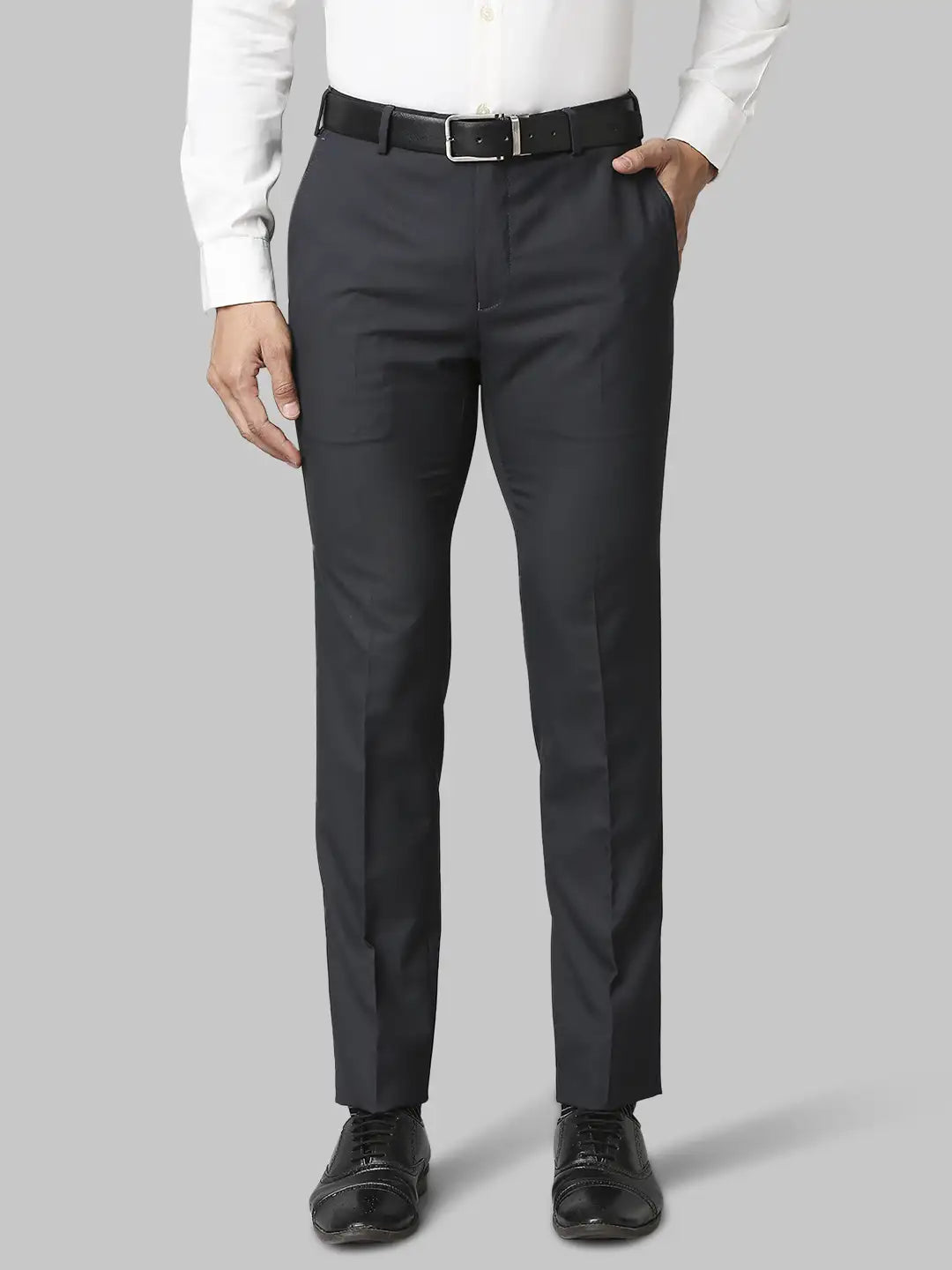 Men Grey Slim Fit Solid Polyester Blend Trouser – MyRaymond
