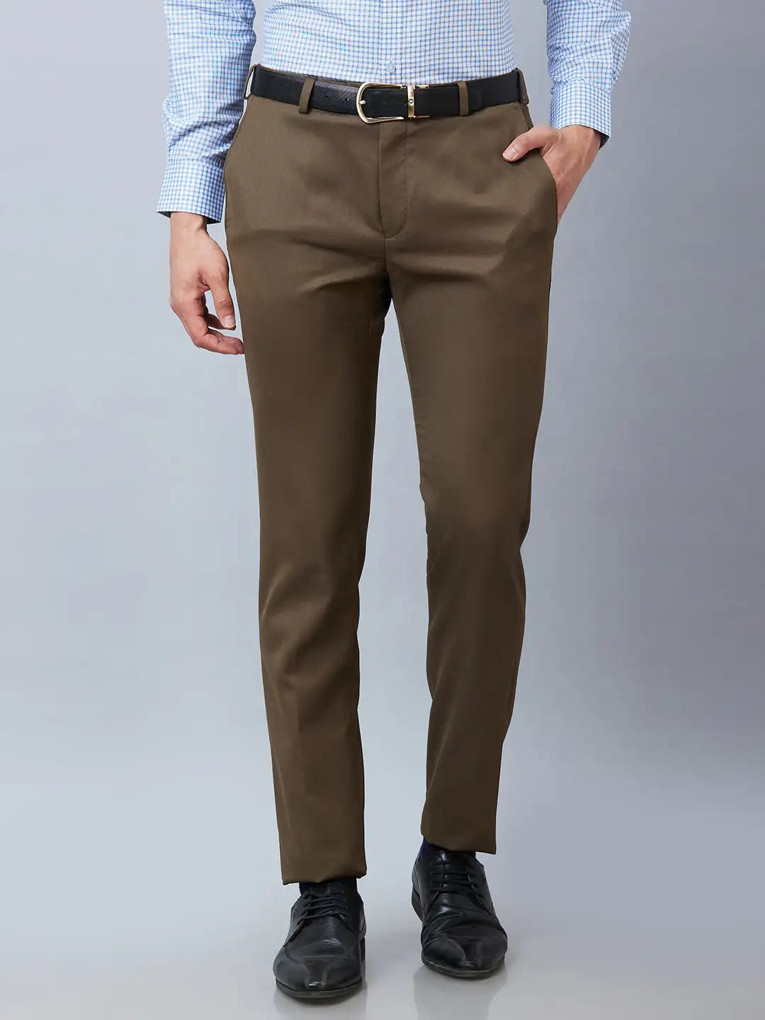 Raymond Men Blue Solid Slim Fit Polyester Blend Trousers