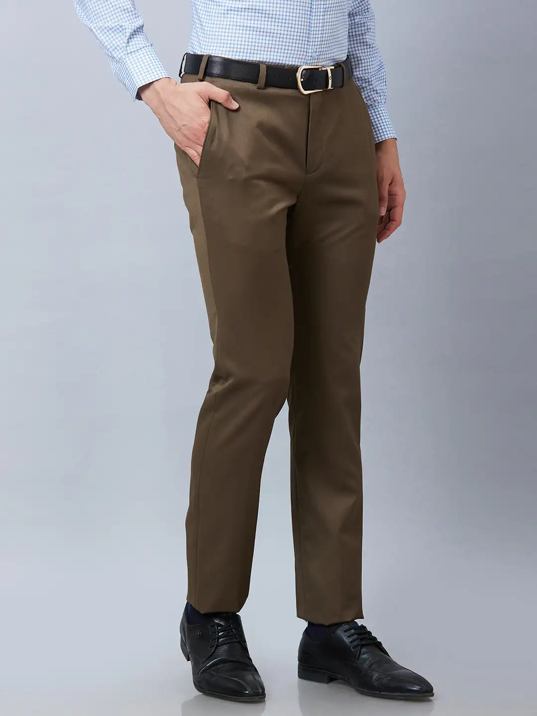 Raymond Men Blue Solid Slim Fit Polyester Blend Trousers