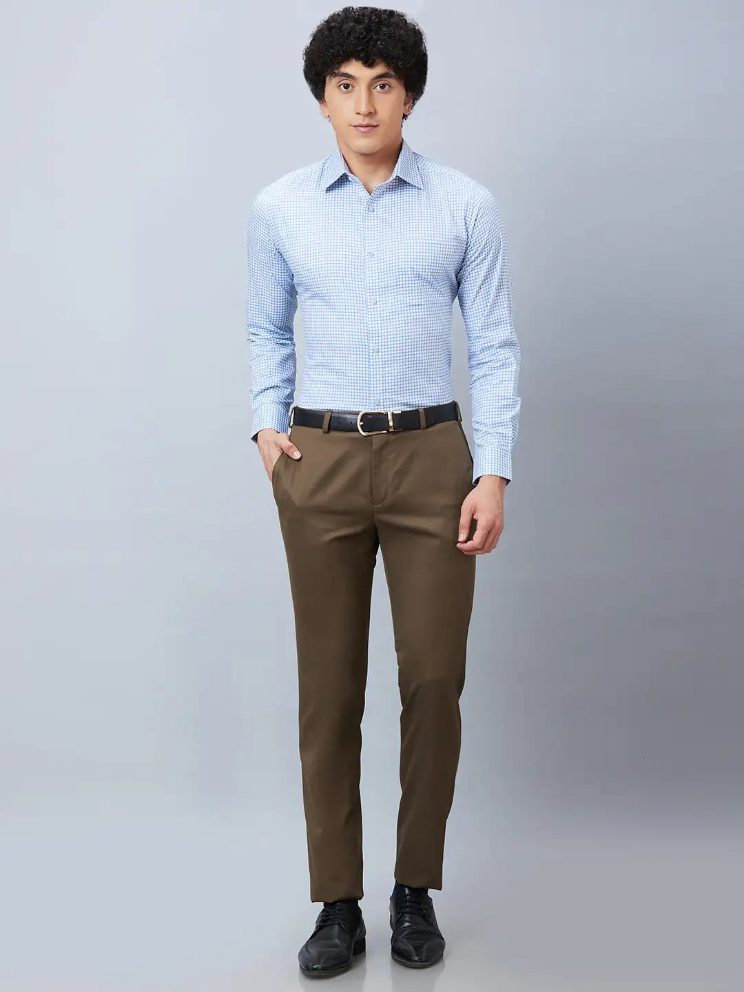 Raymond Men Blue Solid Slim Fit Polyester Blend Trousers