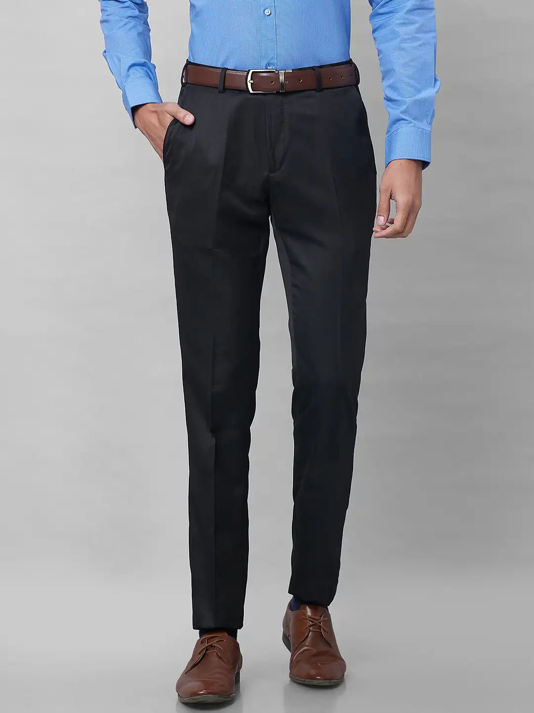 Raymond Men Grey Solid Slim Fit Polyester Blend Trouser