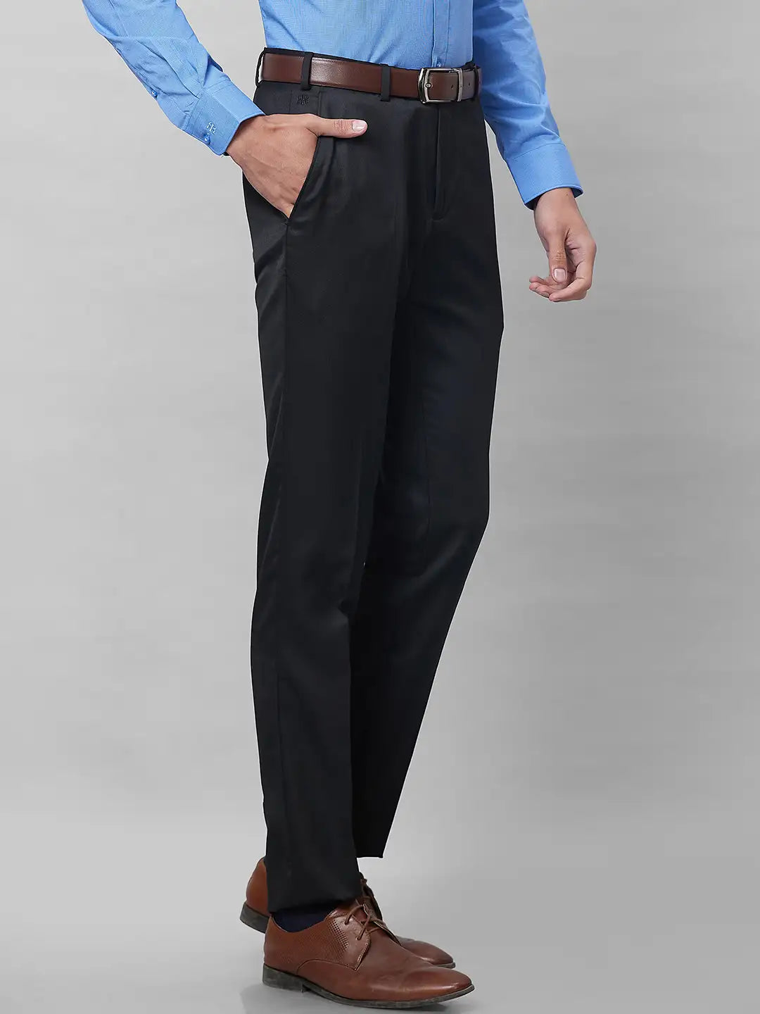 Raymond Men Grey Solid Slim Fit Polyester Blend Trouser