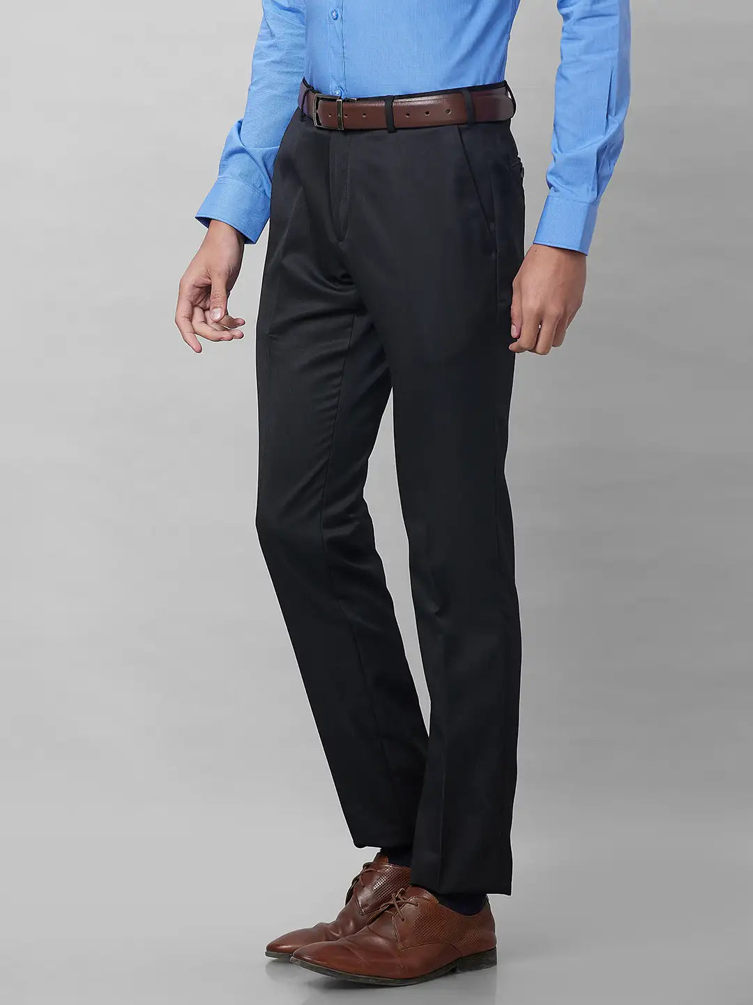 Raymond Men Grey Solid Slim Fit Polyester Blend Trouser