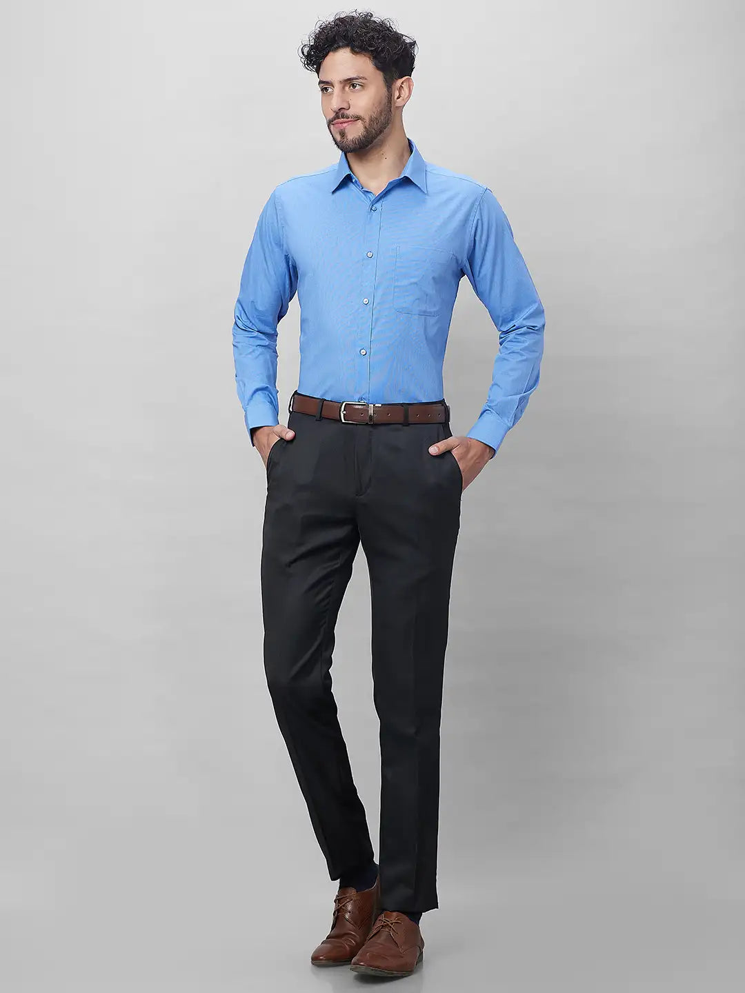 Raymond Men Grey Solid Slim Fit Polyester Blend Trouser