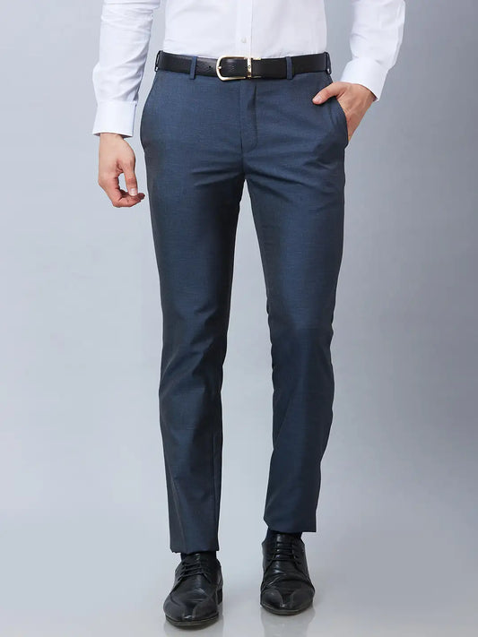 Raymond Men Grey Solid Slim Fit Polyester Blend Trousers