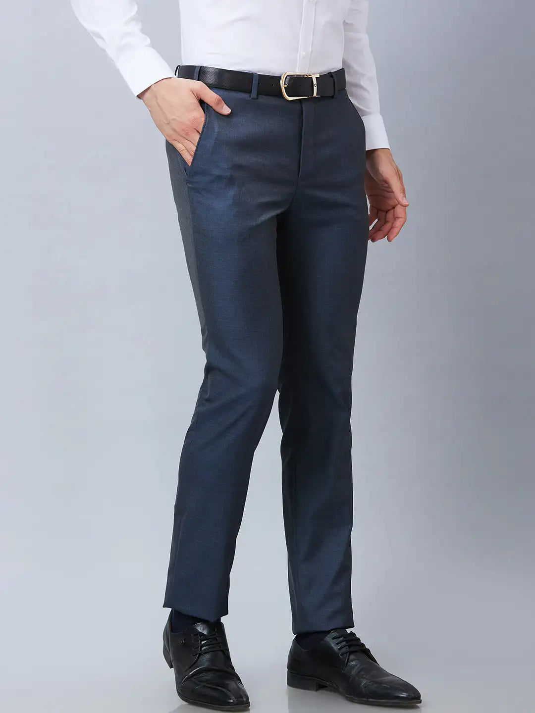 Raymond Men Grey Solid Slim Fit Polyester Blend Trousers