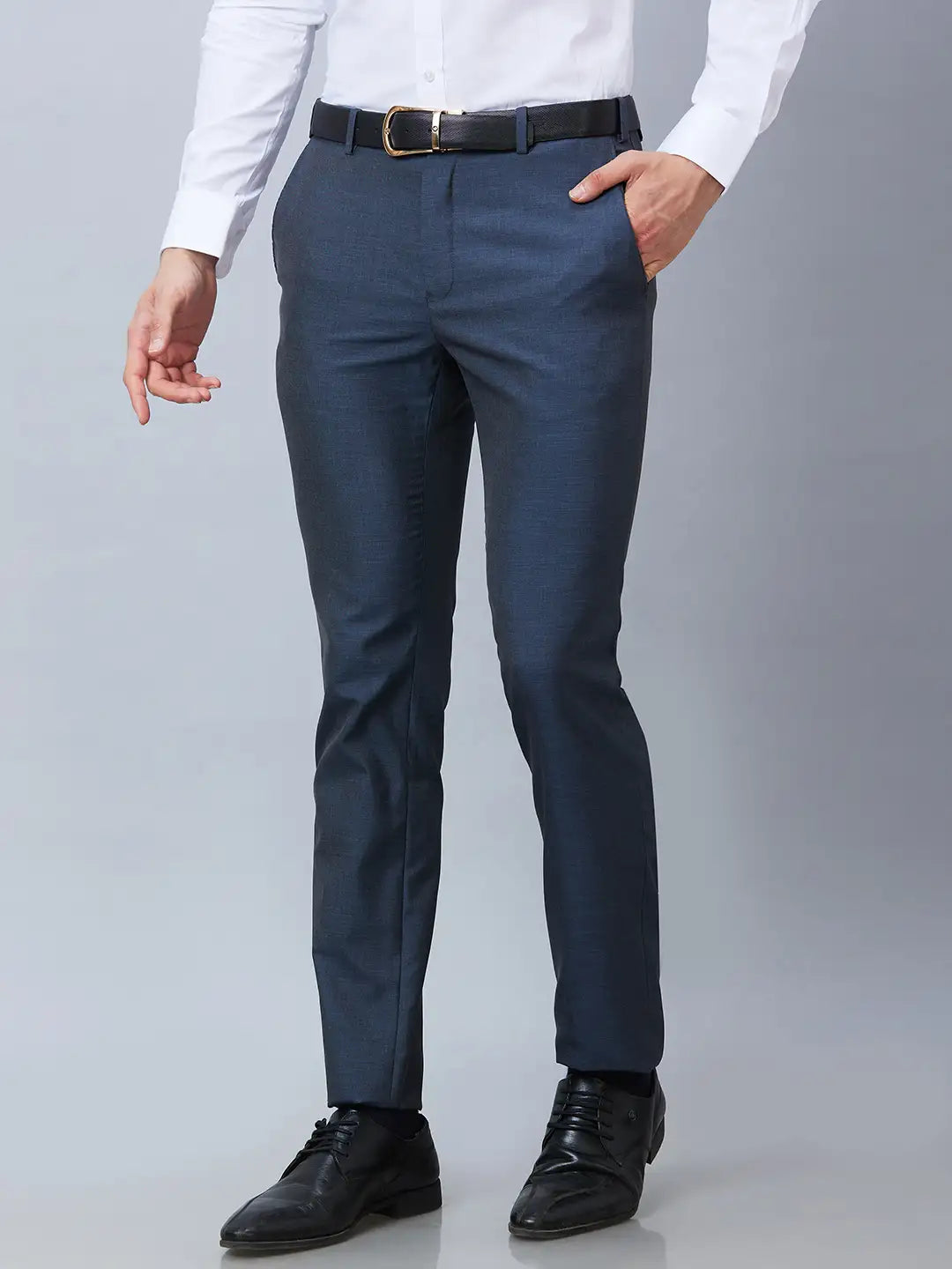 Raymond Men Grey Solid Slim Fit Polyester Blend Trousers