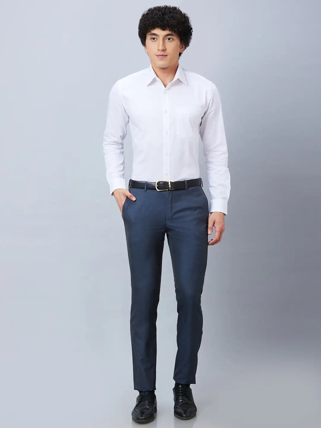 Raymond Men Grey Solid Slim Fit Polyester Blend Trousers