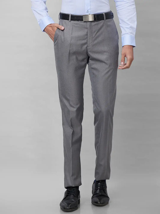 Raymond Men Grey Solid Slim Fit Polyester Blend Trouser