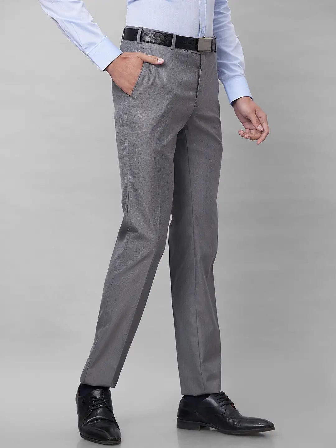 Raymond Men Grey Solid Slim Fit Polyester Blend Trouser