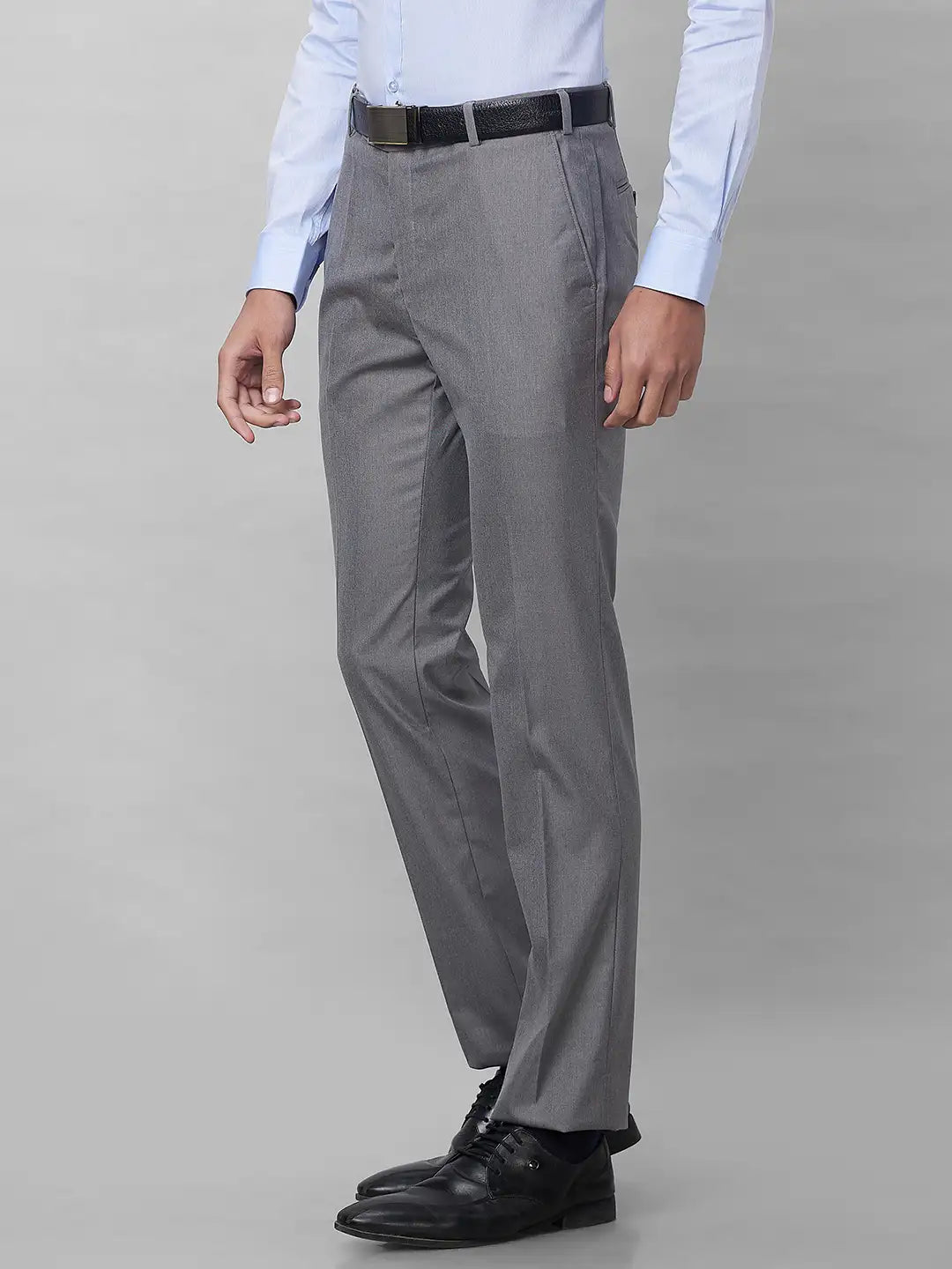 Raymond Men Grey Solid Slim Fit Polyester Blend Trouser