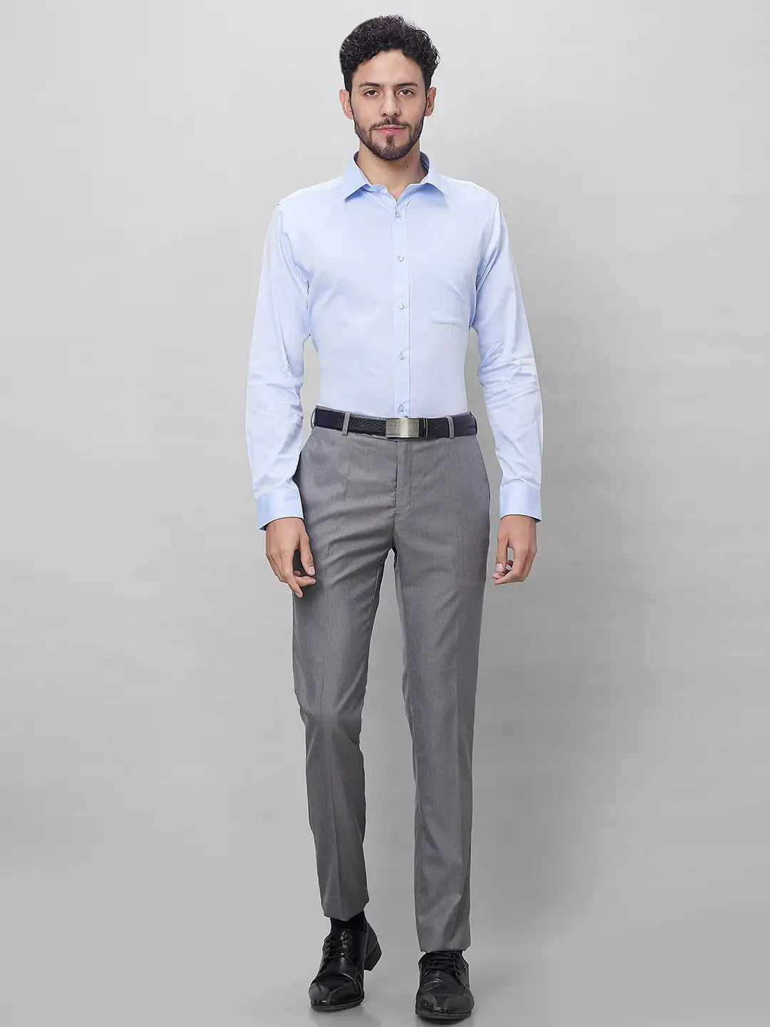 Raymond Men Grey Solid Slim Fit Polyester Blend Trouser