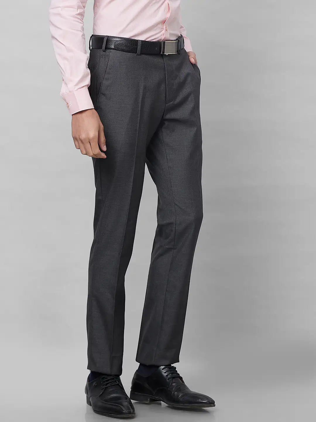 Raymond Men Grey Solid Slim Fit Polyester Blend Trouser