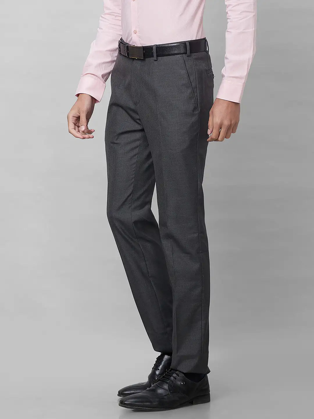 Raymond Men Grey Solid Slim Fit Polyester Blend Trouser