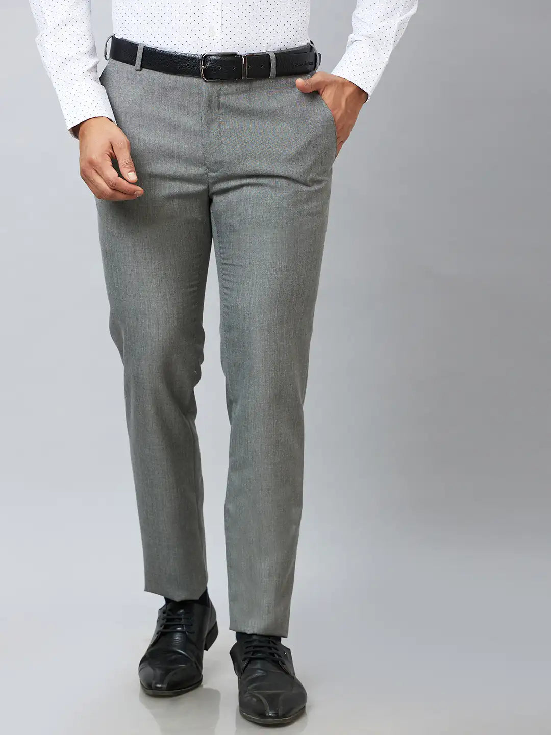 Raymond Men Brown Solid Slim Fit Polyester Blend Trousers