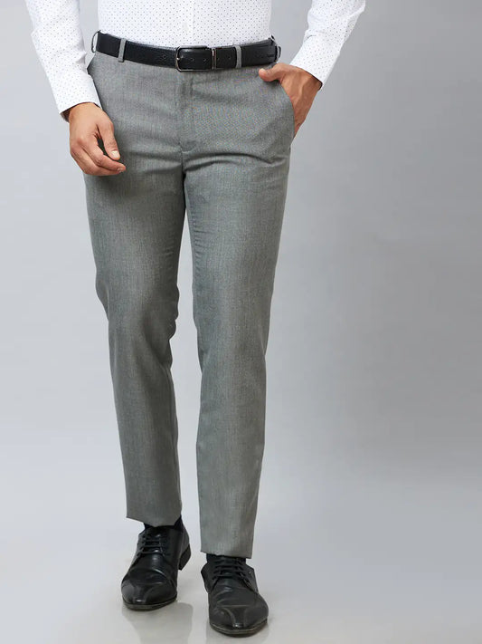 Raymond Men Brown Solid Slim Fit Polyester Blend Trousers