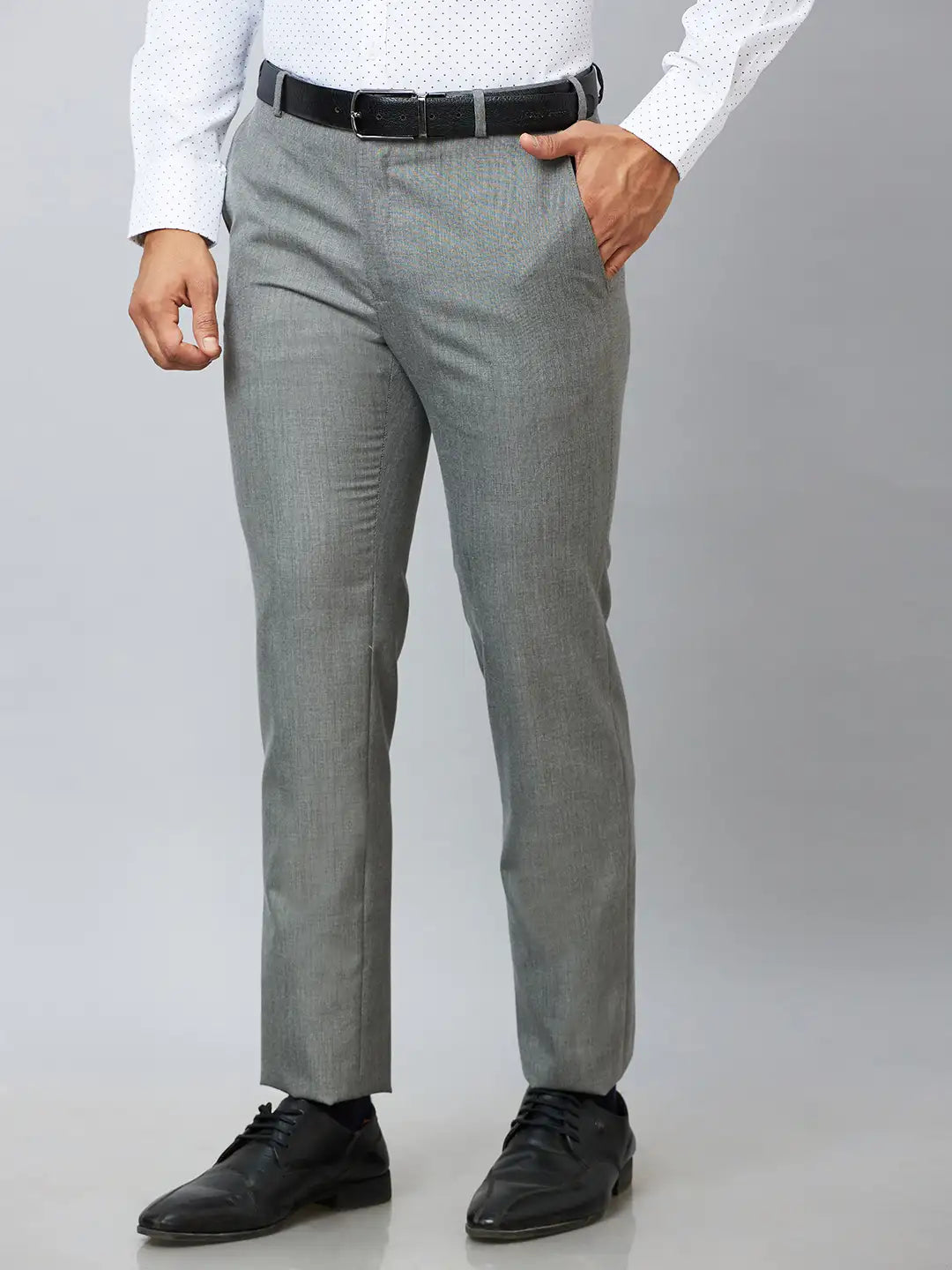 Raymond Men Brown Solid Slim Fit Polyester Blend Trousers