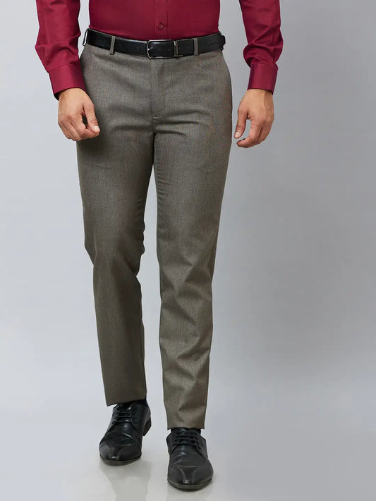 Raymond Men Grey Solid Slim Fit Polyester Blend Trousers