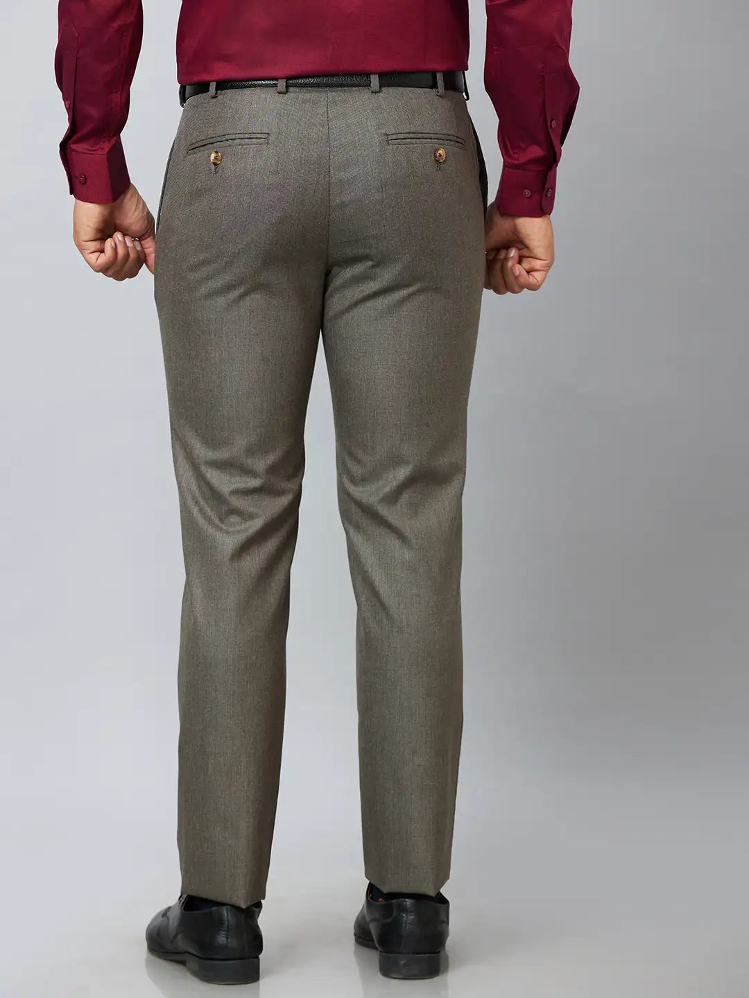 Raymond Men Grey Solid Slim Fit Polyester Blend Trousers