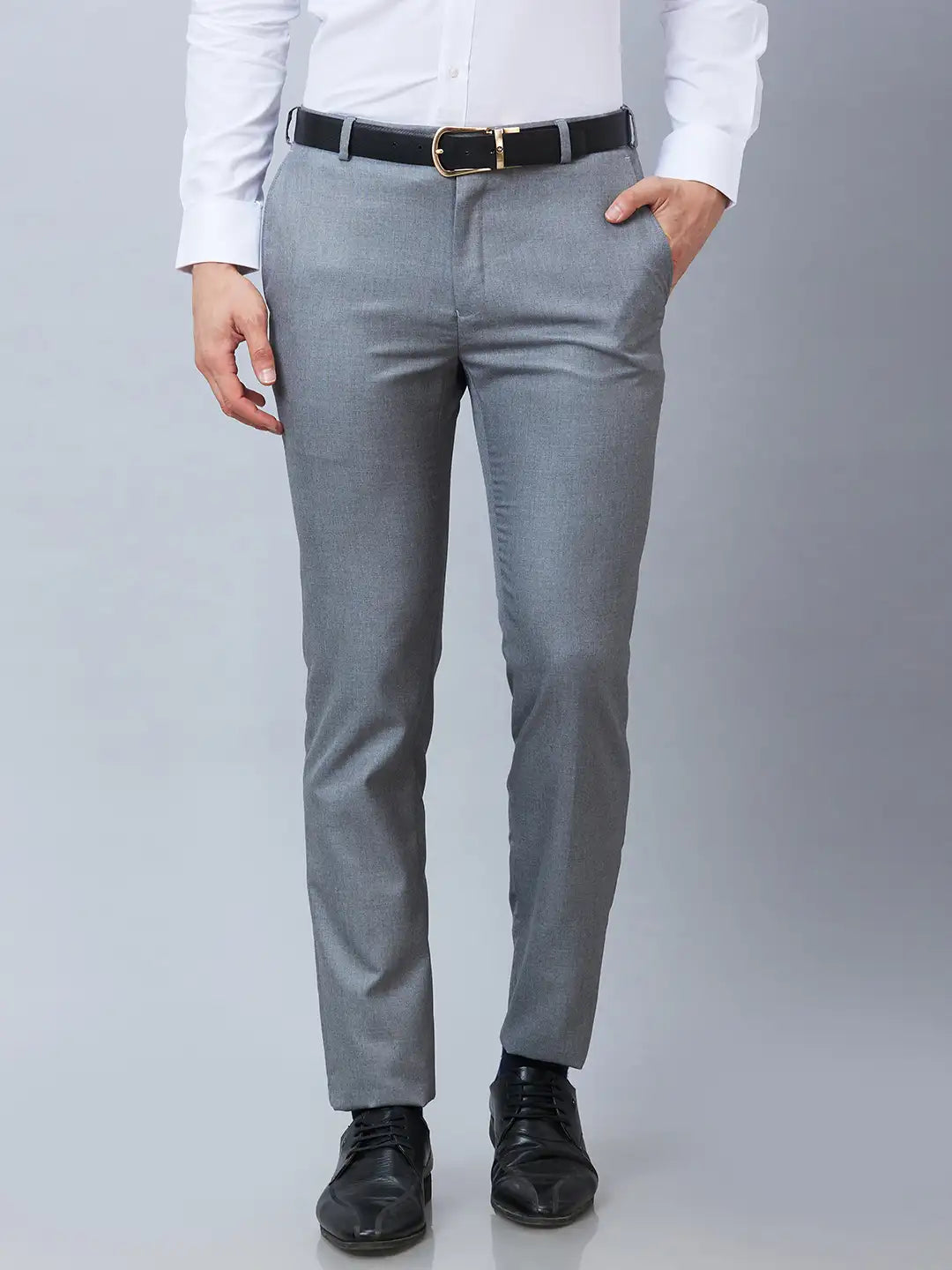 Raymond Men Blue Solid Slim Fit Polyester Blend Trousers