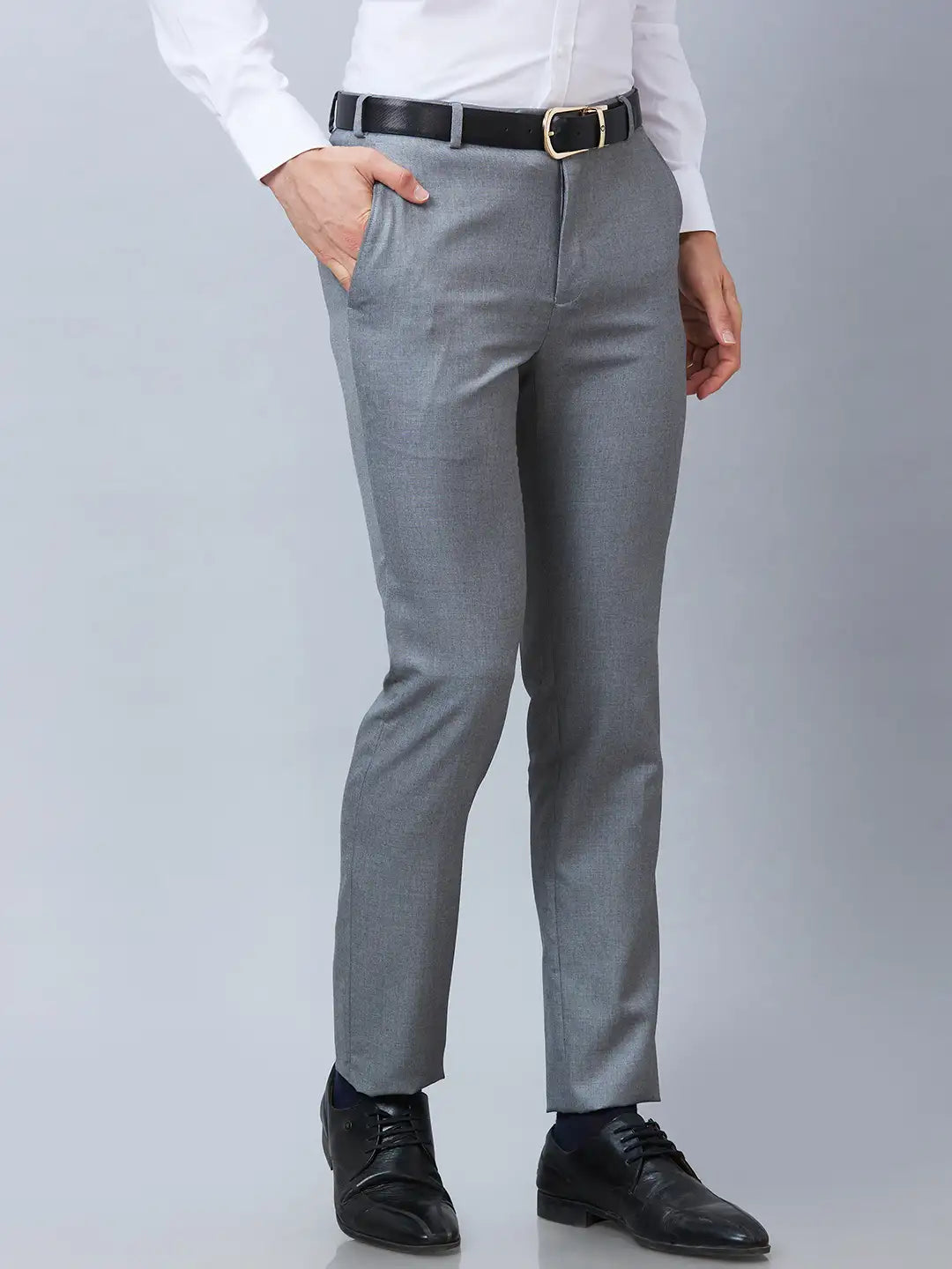 Raymond Men Blue Solid Slim Fit Polyester Blend Trousers