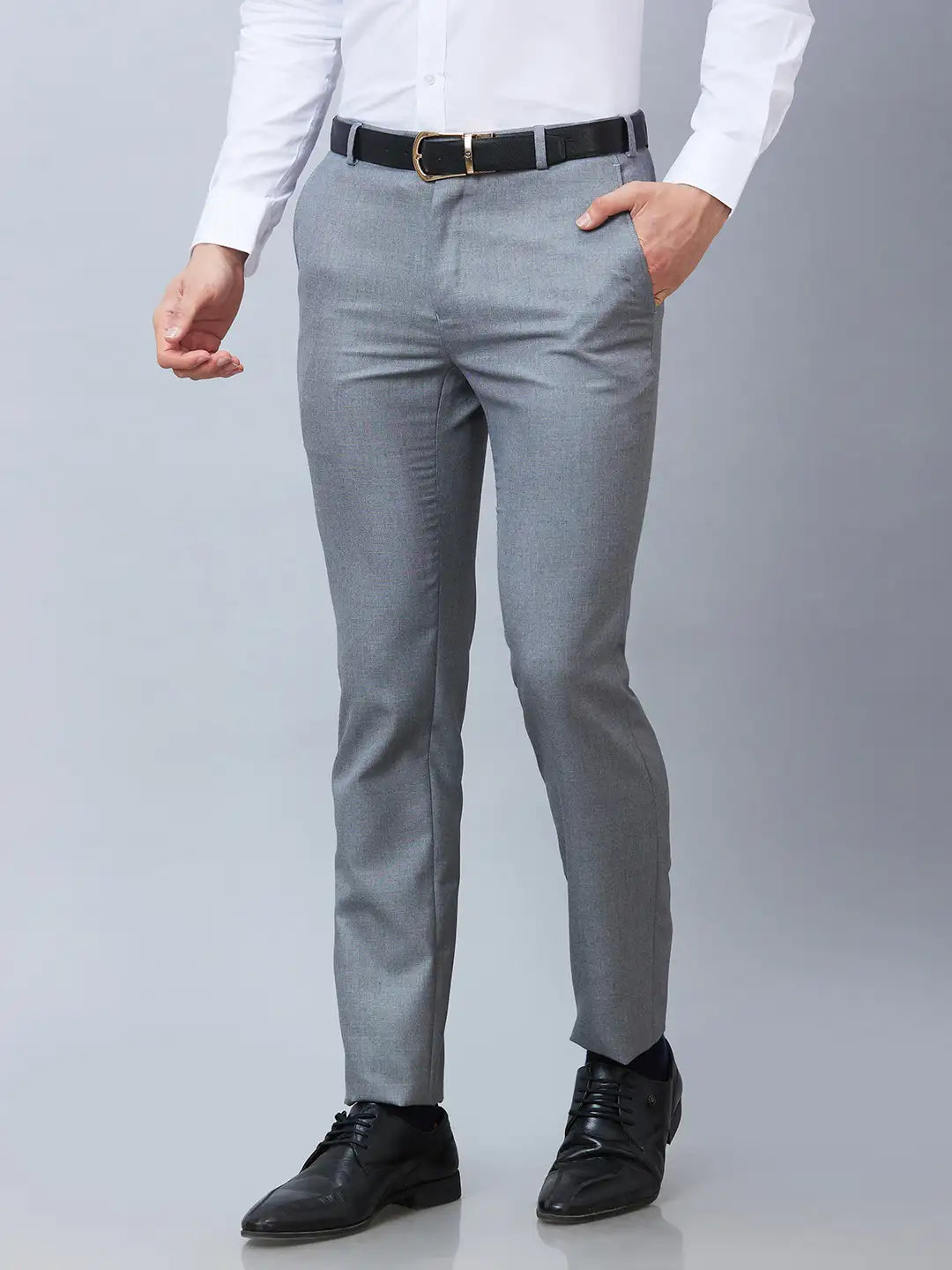 Raymond Men Blue Solid Slim Fit Polyester Blend Trousers