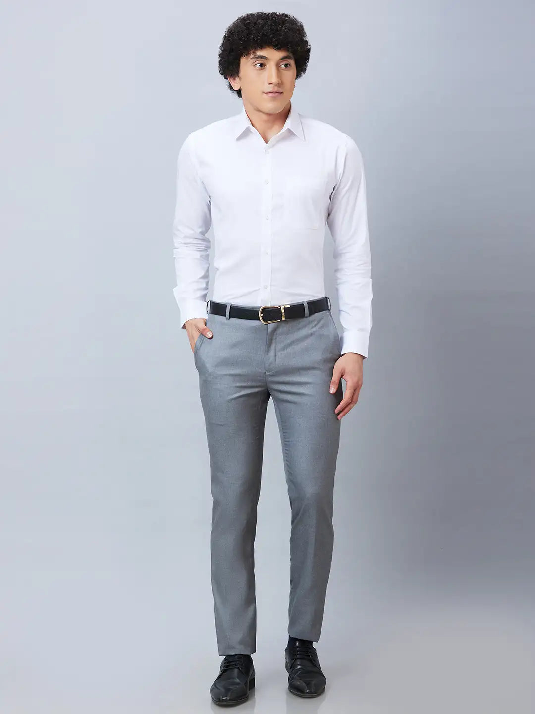 Raymond Men Blue Solid Slim Fit Polyester Blend Trousers